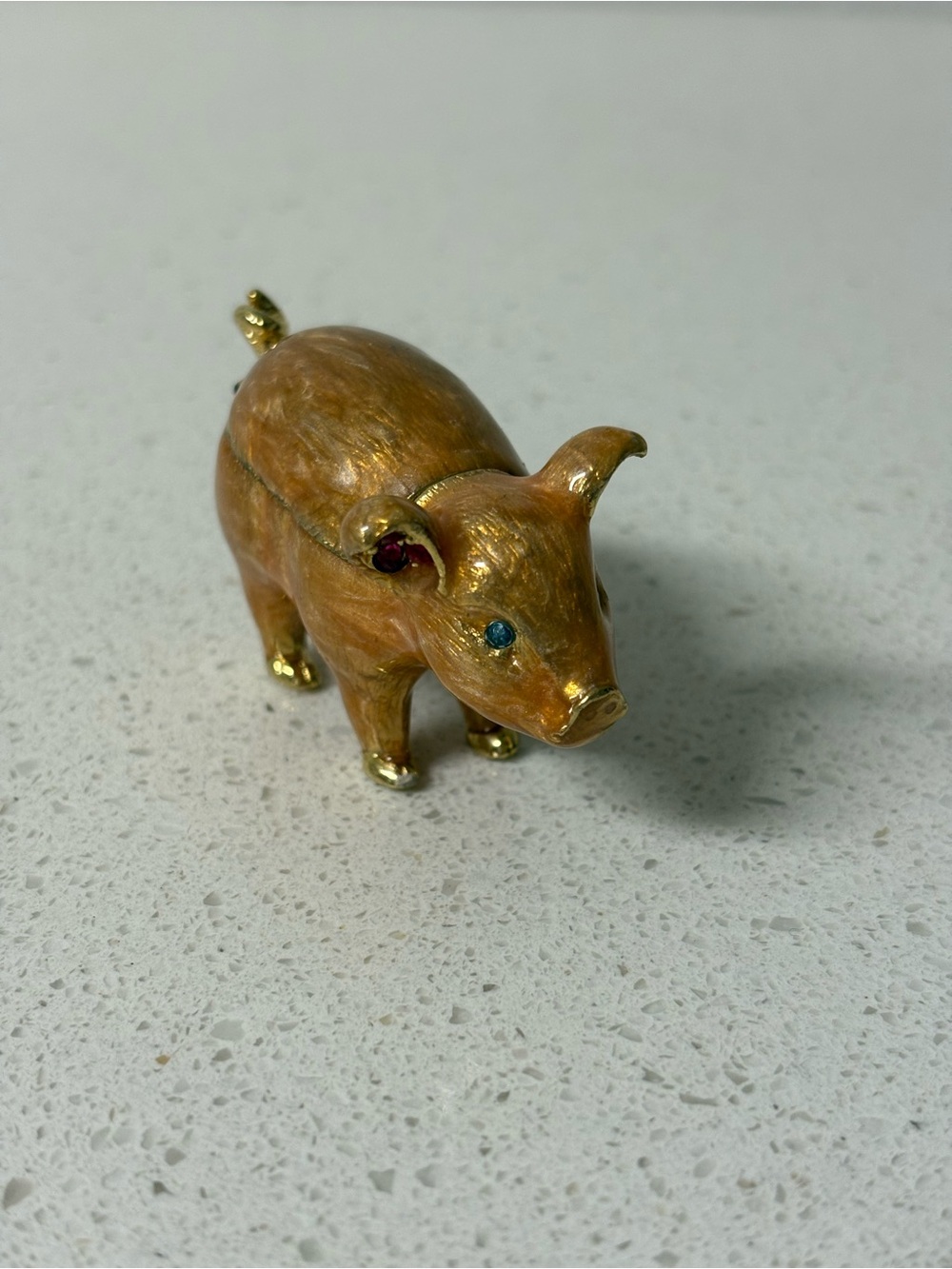 VNTG MONET Enamel Pig Trinket Hinged Jeweled Rhinestone Gold Tone Pill Box